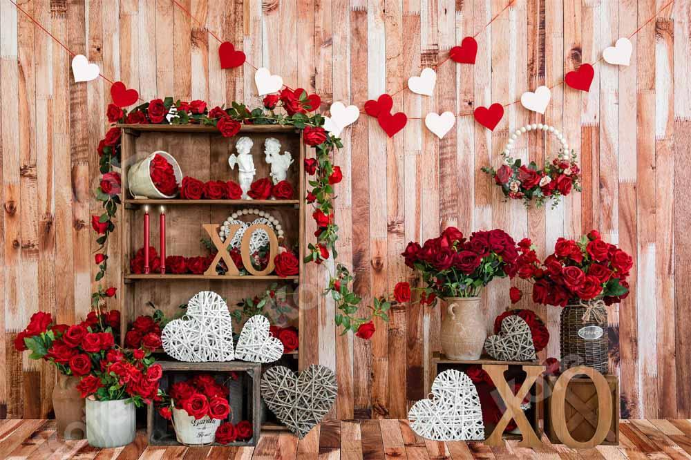 Kate Chambre en bois Fleurs Rouge Saint-Valentin Toile de fond conçue par Emetselch - Kate Backdrop FR