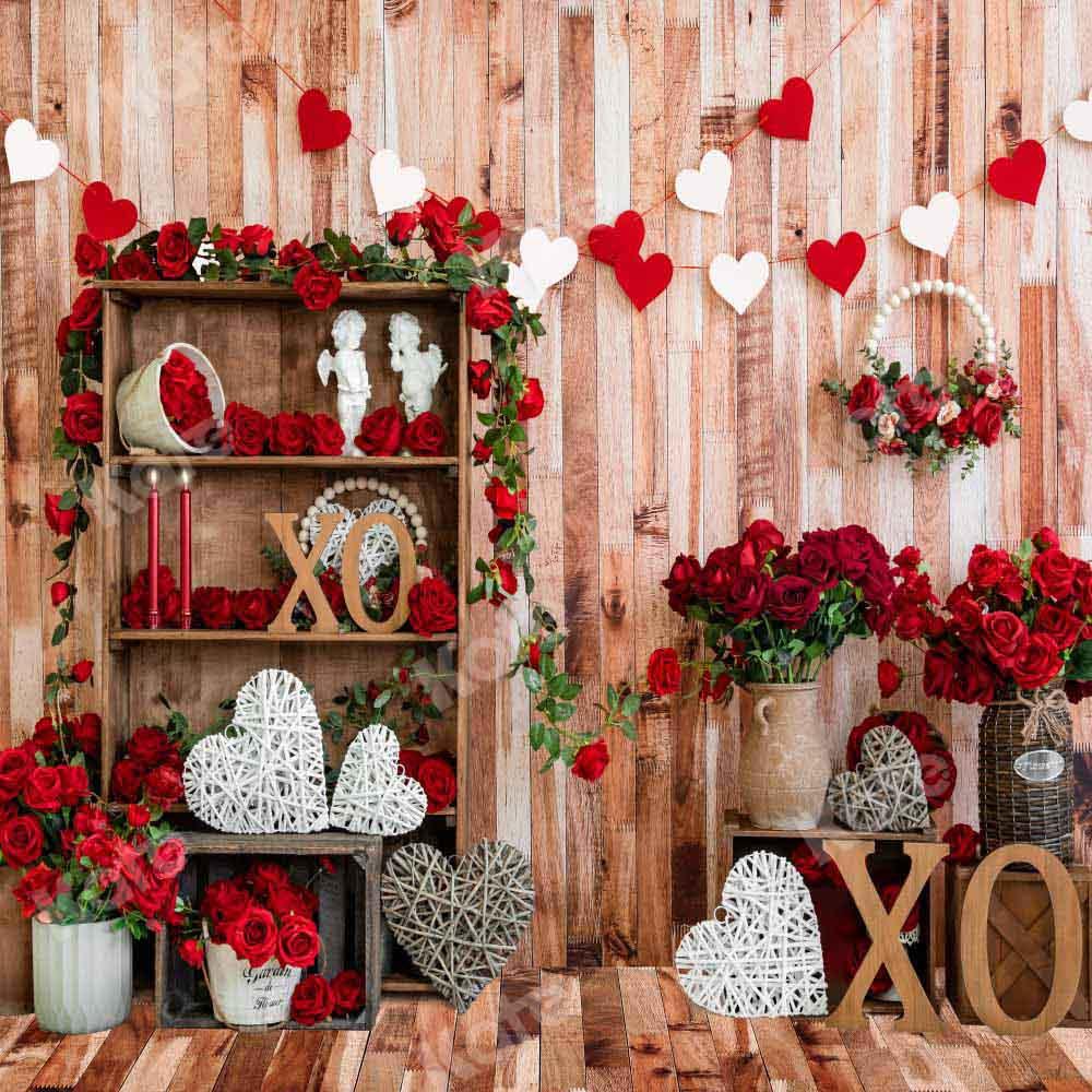Kate Chambre en bois Fleurs Rouge Saint-Valentin Toile de fond conçue par Emetselch - Kate Backdrop FR