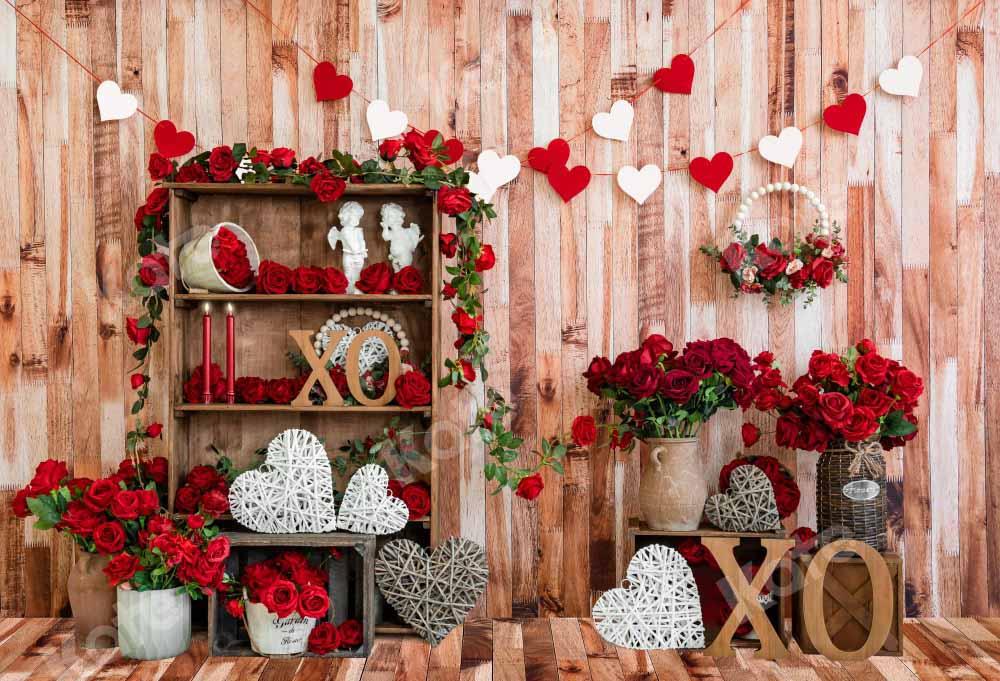 Kate Chambre en bois Fleurs Rouge Saint-Valentin Toile de fond conçue par Emetselch - Kate Backdrop FR