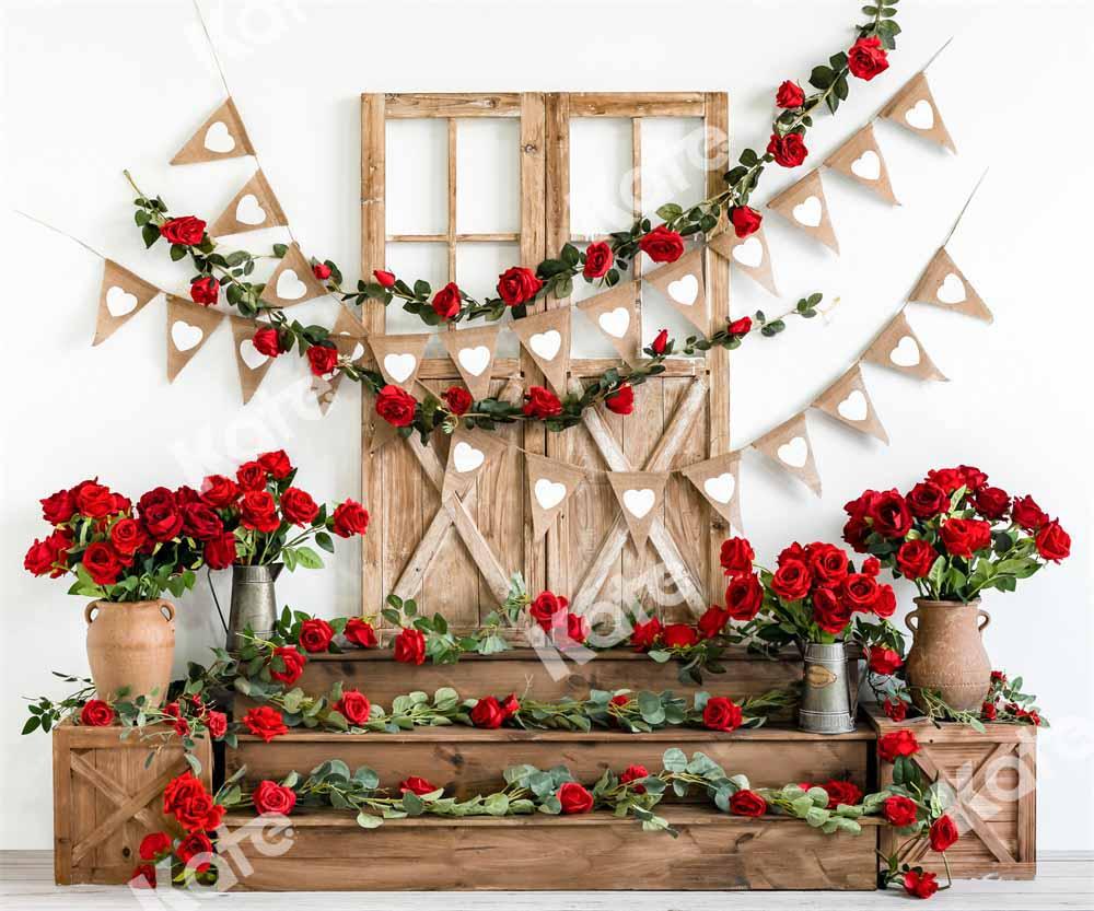 Kate Porte en bois de fleurs de toile de fond de la Saint-Valentin conçue par Emetselch