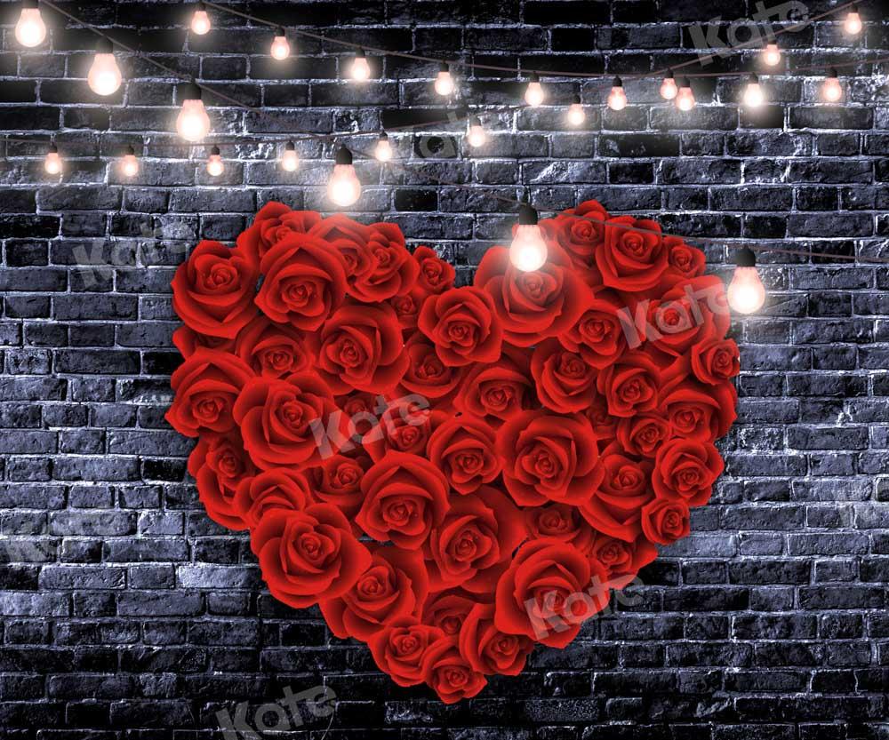 Kate Saint-Valentin Mur de briques Fleurs Romantique Toile de fond conçue par Chain Photographie