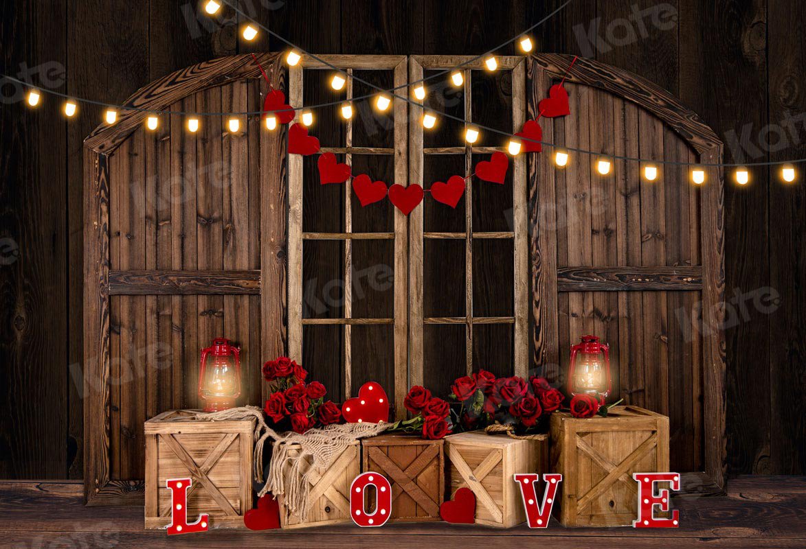 Kate La Saint-Valentin Porte en bois Petite lampe Roses Toile de fond pour la photographie
