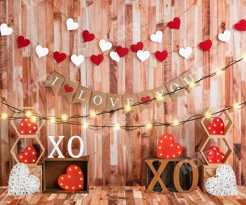 Kate Saint Valentin Mur en bois Amour Lumières Toile de fond conçue par Emetselch - Kate Backdrop FR