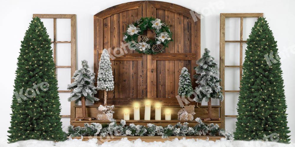 Kate Neige Noël Blanc Arbre  Porte en bois Toile de fond conçue par Emetselch