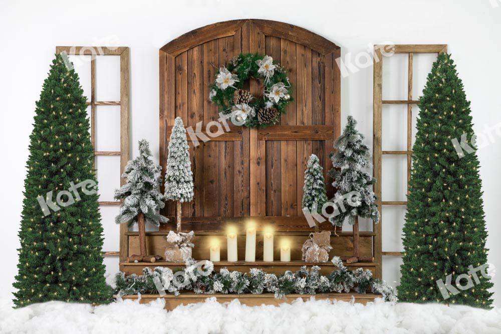 Kate Neige Noël Blanc Arbre  Porte en bois Toile de fond conçue par Emetselch