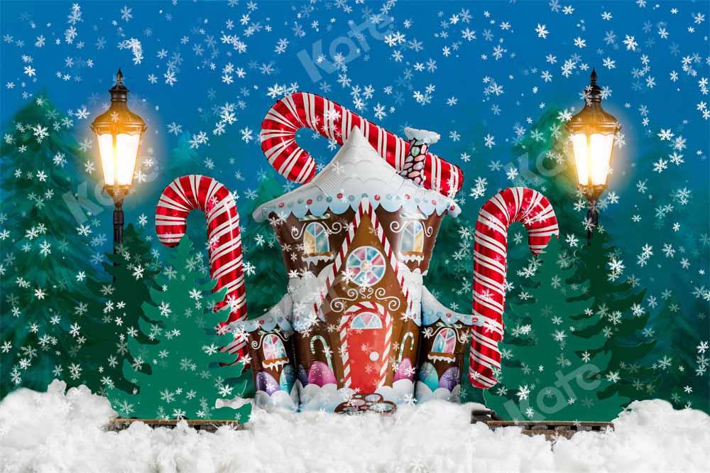 Kate Hiver Noël Maison de pain d'épice Neige Toile de fond conçu par Emetselch - Kate Backdrop FR