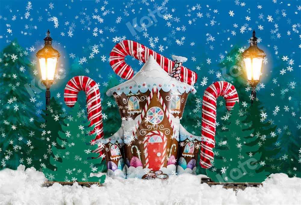 Kate Hiver Noël Maison de pain d'épice Neige Toile de fond conçu par Emetselch - Kate Backdrop FR