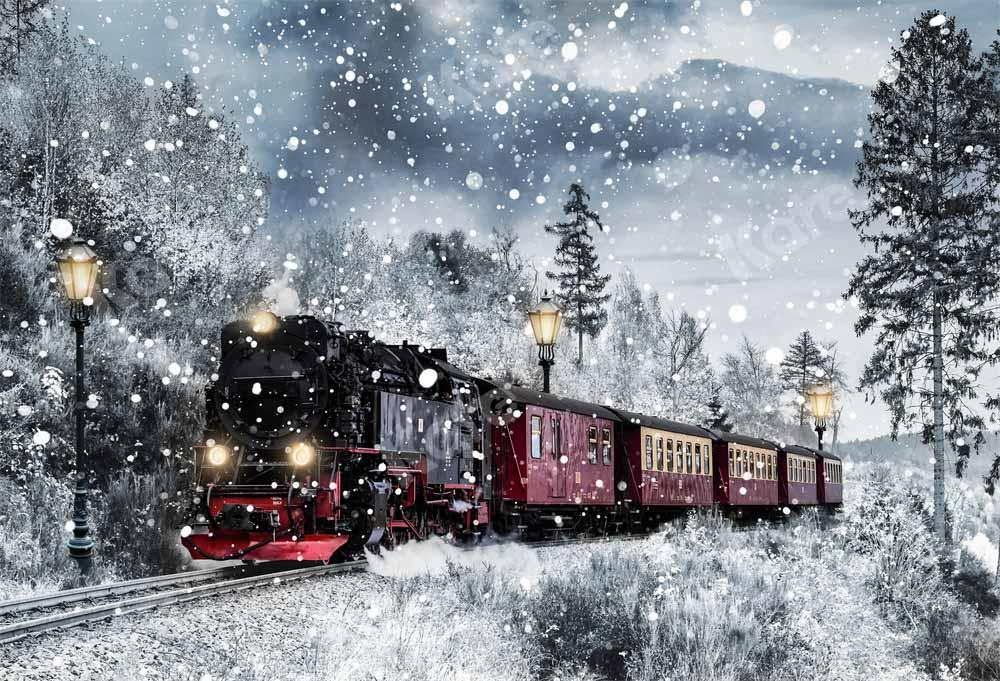 Kate Neige Train Noël Hiver Toile de fond conçue par Chain Photography - Kate Backdrop FR