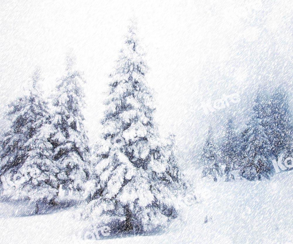 Kate Arbres Noël Neige Hiver Blanc Forêt Toile de fond conçu par GQ - Kate Backdrop FR