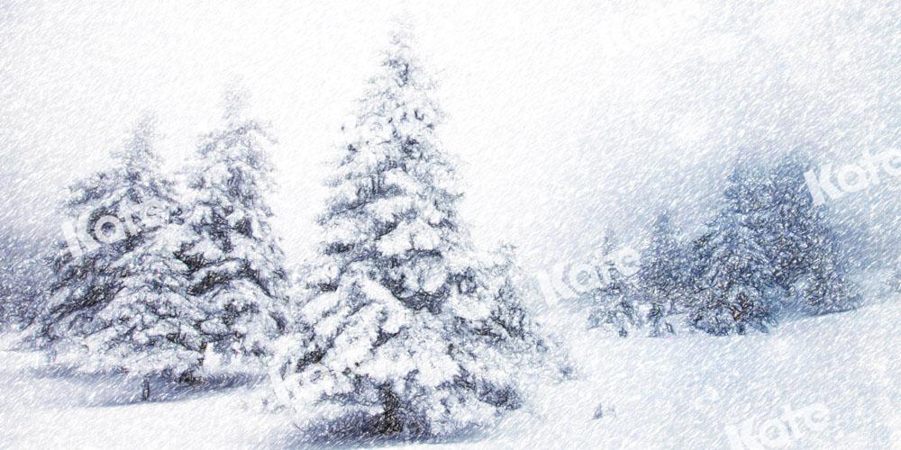Kate Arbres Noël Neige Hiver Blanc Forêt Toile de fond conçu par GQ - Kate Backdrop FR