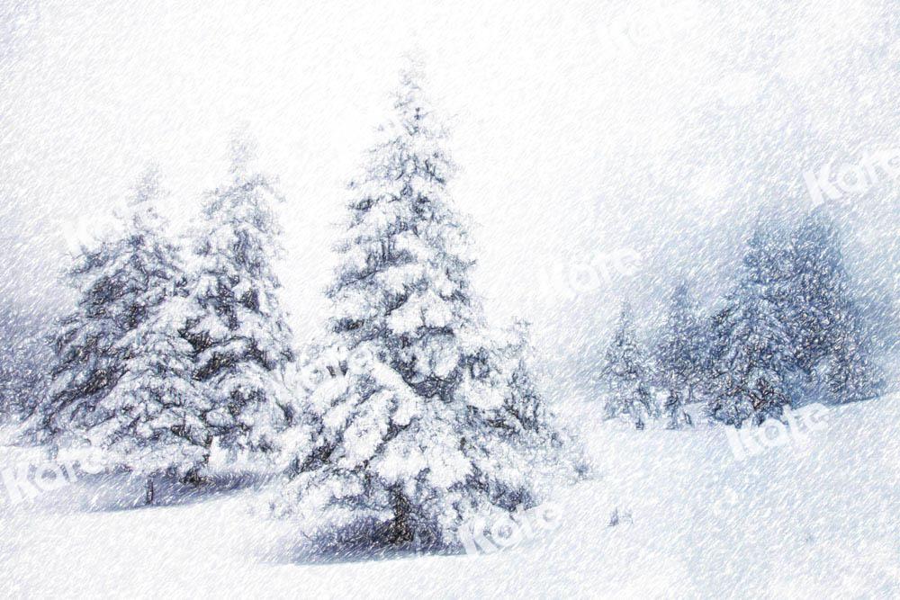 Kate Arbres Noël Neige Hiver Blanc Forêt Toile de fond conçu par GQ - Kate Backdrop FR