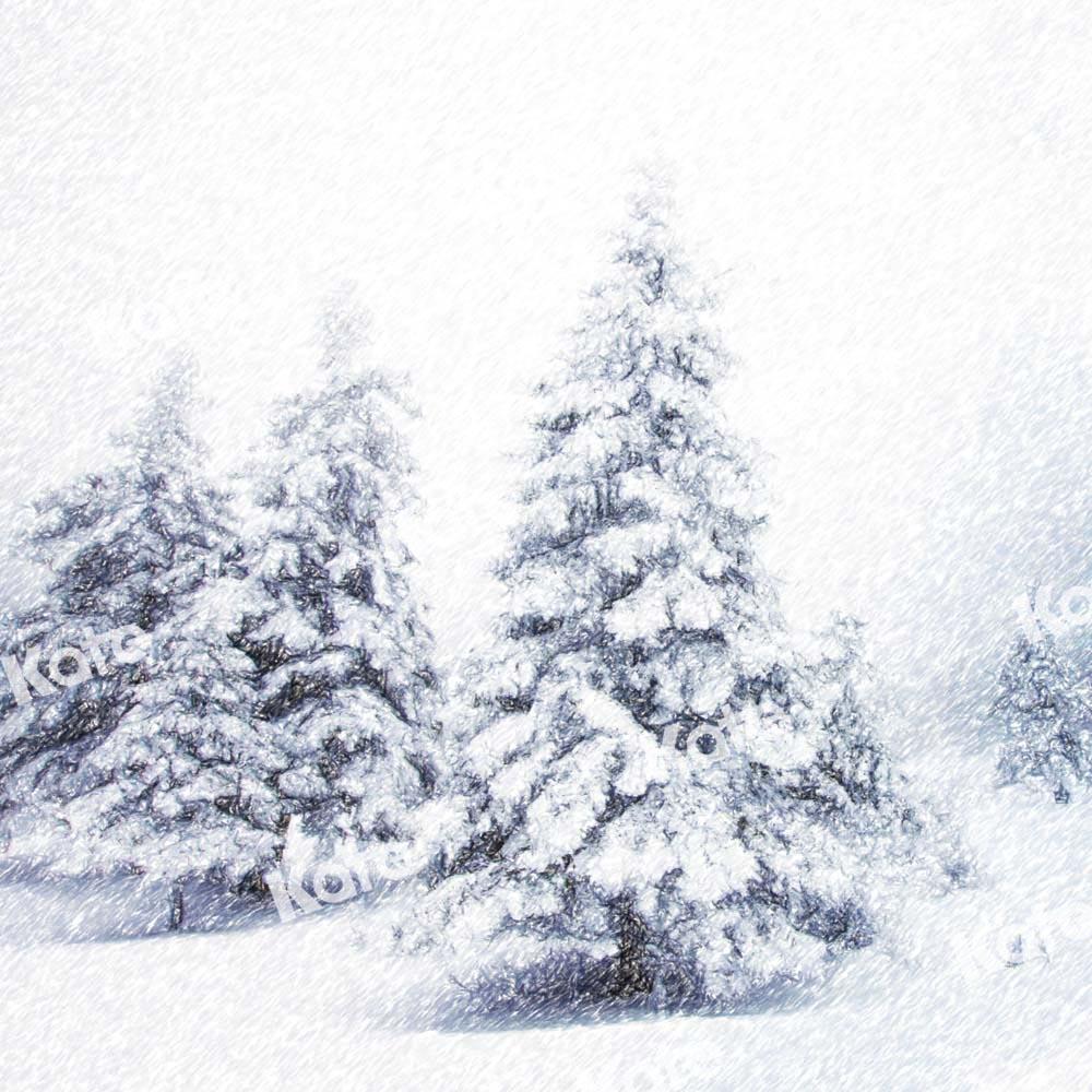 Kate Arbres Noël Neige Hiver Blanc Forêt Toile de fond conçu par GQ - Kate Backdrop FR