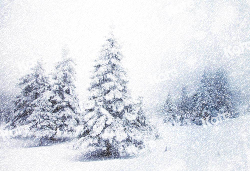 Kate Arbres Noël Neige Hiver Blanc Forêt Toile de fond conçu par GQ - Kate Backdrop FR