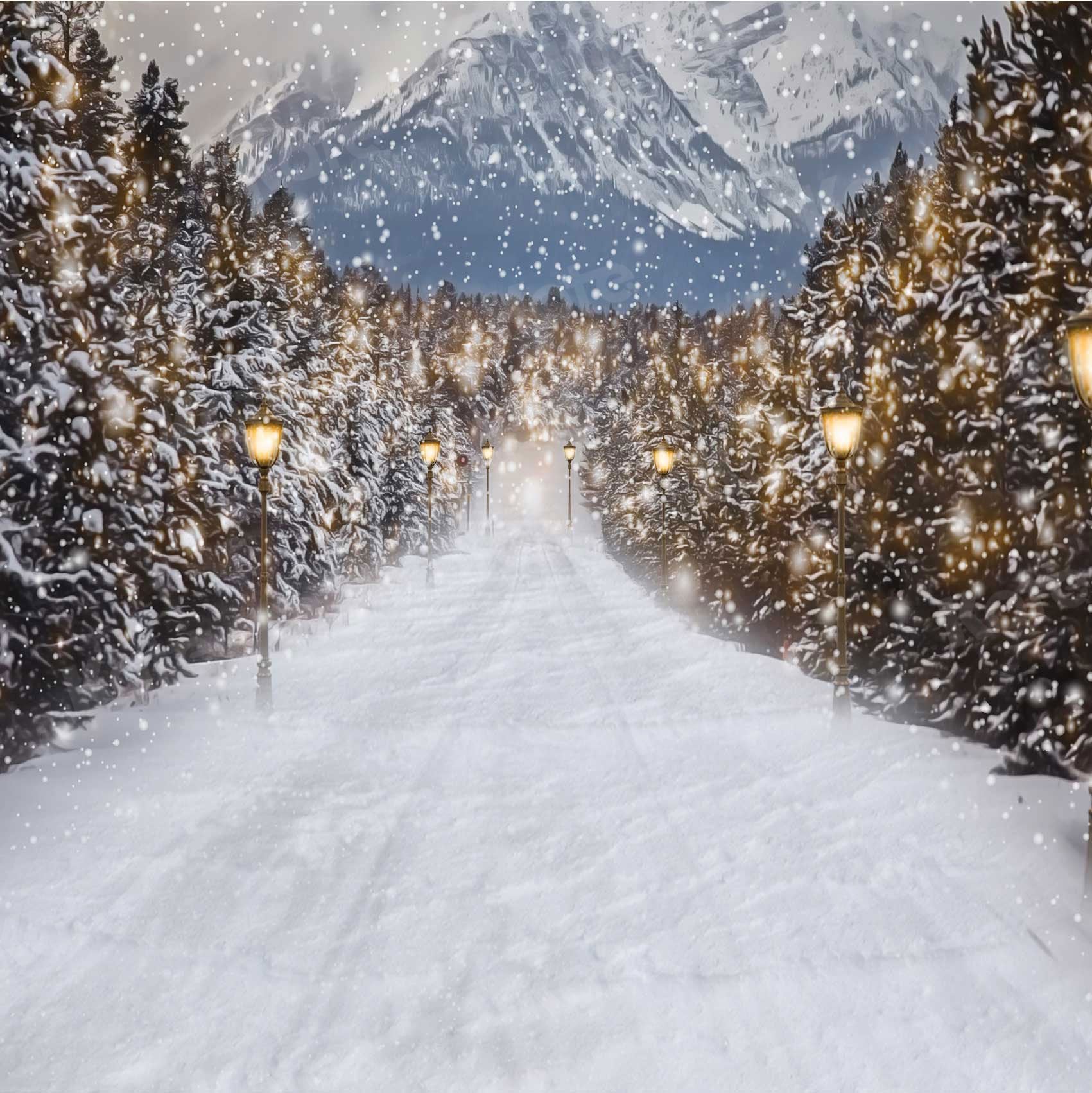 Kate Route Montagne Lumière Neige Hiver Toile de fond pour la photographie - Kate Backdrop FR