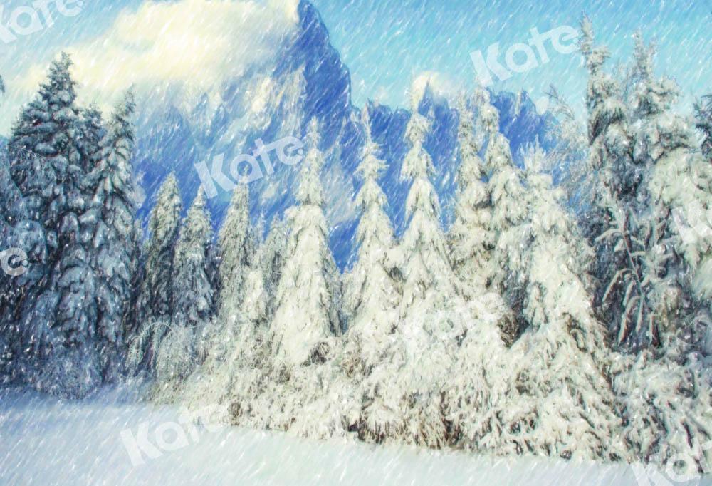 Kate Forêt Scène Neige Hiver Toile de fond conçue par GQ