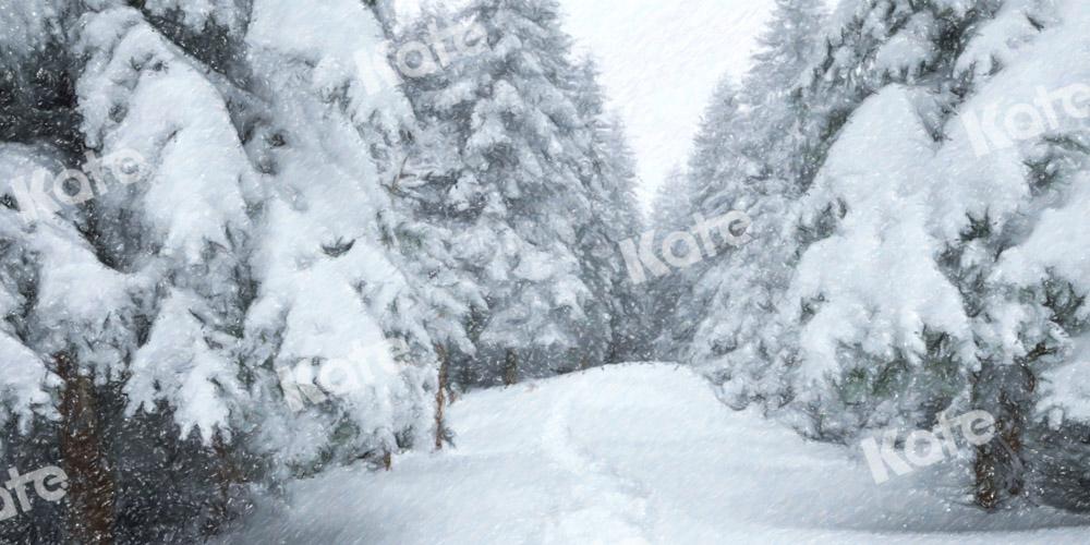 Kate Forêt de toile de fond de scène de champ de neige d'hiver conçue par GQ