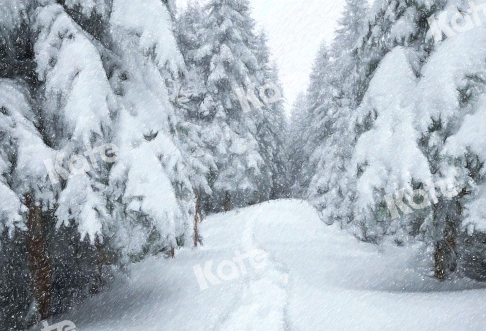 Kate Forêt de toile de fond de scène de champ de neige d'hiver conçue par GQ