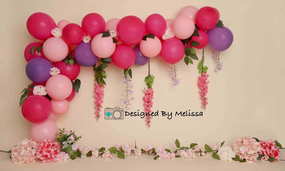 Kate Fleurs Ballon Rose Violet Anniversaire Toile de fond conçue par melissa king