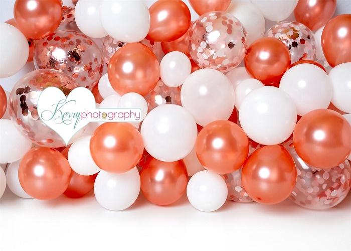 Kate Anniversaire Ballons Or rose Blanc Enfant Toile de fond conçue par Kerry Anderson - Kate Backdrop FR