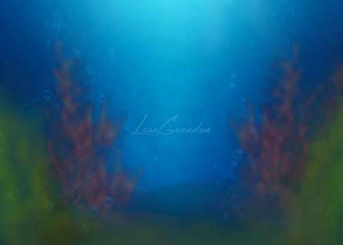 Kate Sirène d'été sous la toile de fond de la mer conçue par Lisa Grande