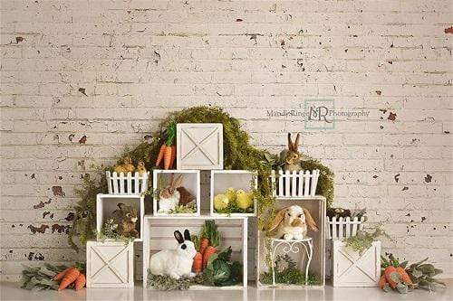 Katebackdrop£ºKate Easter Bunnies with Brick Backdrop Designed By Mandy Ringe Photography