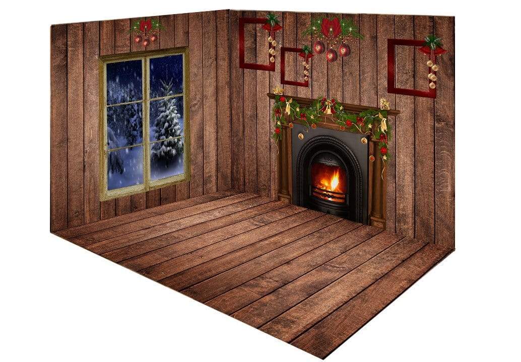 Kate Bois Brun foncé Fenêtre Noël Ensemble de chambre (8pix8pi&10pix8pi&8pix10pi) - Kate Backdrop FR