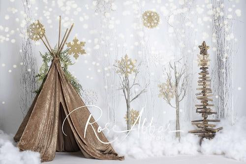 Kate Tente Noël Hiver Blanc Lumières Toile de fond conçue par Rose Abbas
