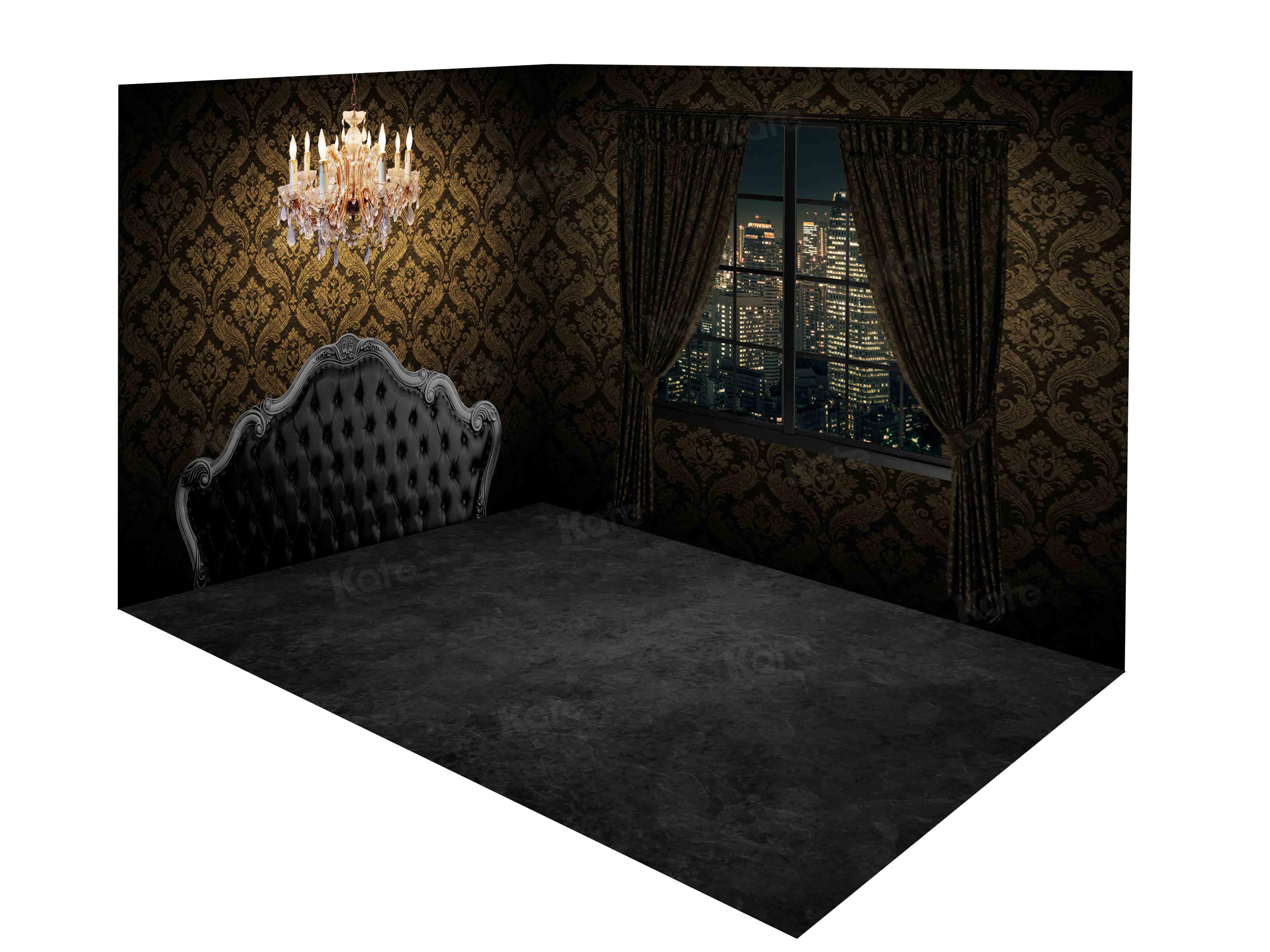 Kate Vintage Boudoir Tête de Lit Noir Fenêtre Mur Ensemble de chambre (8pix8pi&10pix8pi&8pix10pi) - Kate Backdrop FR