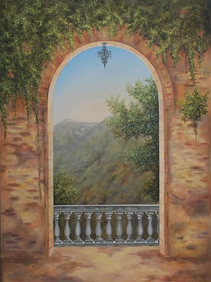 Katebackdrop£ºKate Window View Arched Building Hand Painted Canvas #W0033