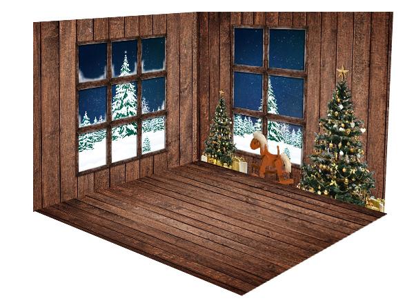 Kate Fenêtre Plancher Bois Brun foncé Arbre de Noël Ensemble de chambre (8pix8pi&10pix8pi&8pix10pi) - Kate Backdrop FR