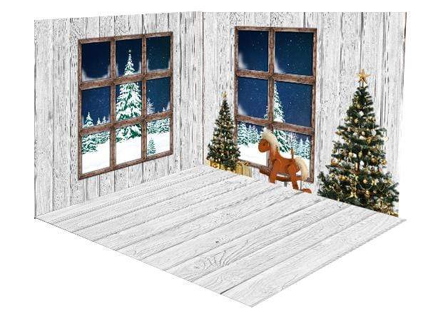 Katebackdrop£ºKate Christmas Trees White Wooden Floor Window room set