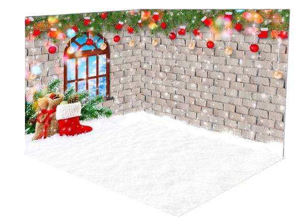Katebackdrop£ºKate Christmas Decorations Socks Snow Window room set