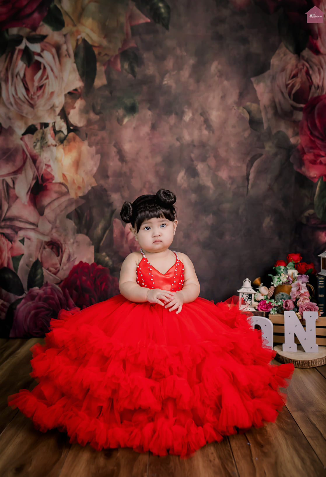 Kate Fleurs abstraites Rouge Rétro Toile de fond conçue par Jerry_Sina - Kate Backdrop FR