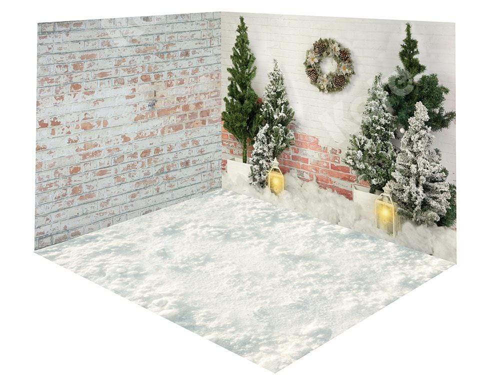 Kate Neige Mur de briques Sapinde Noël Ensemble de chambre (8pix8pi&10pix8pi&8pix10pi) - Kate Backdrop FR