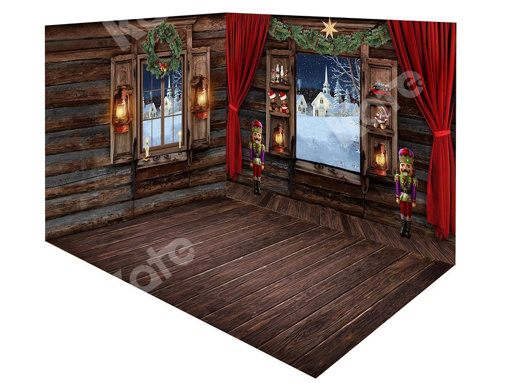 Kate Fenêtres Intérieur Bois Noël Ensemble de chambre (8pix8pi&10pix8pi&8pix10pi) - Kate Backdrop FR