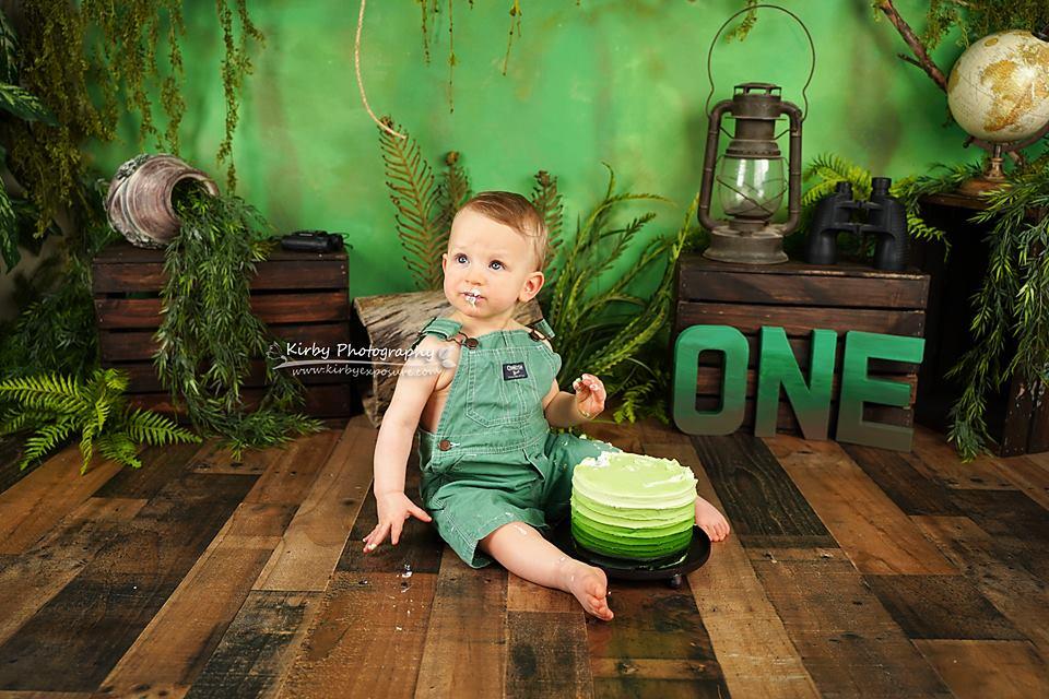 Kate Été Jungle Vert ONE Anniversaire Toile de fond conçu par Arica Kirby - Kate Backdrop FR