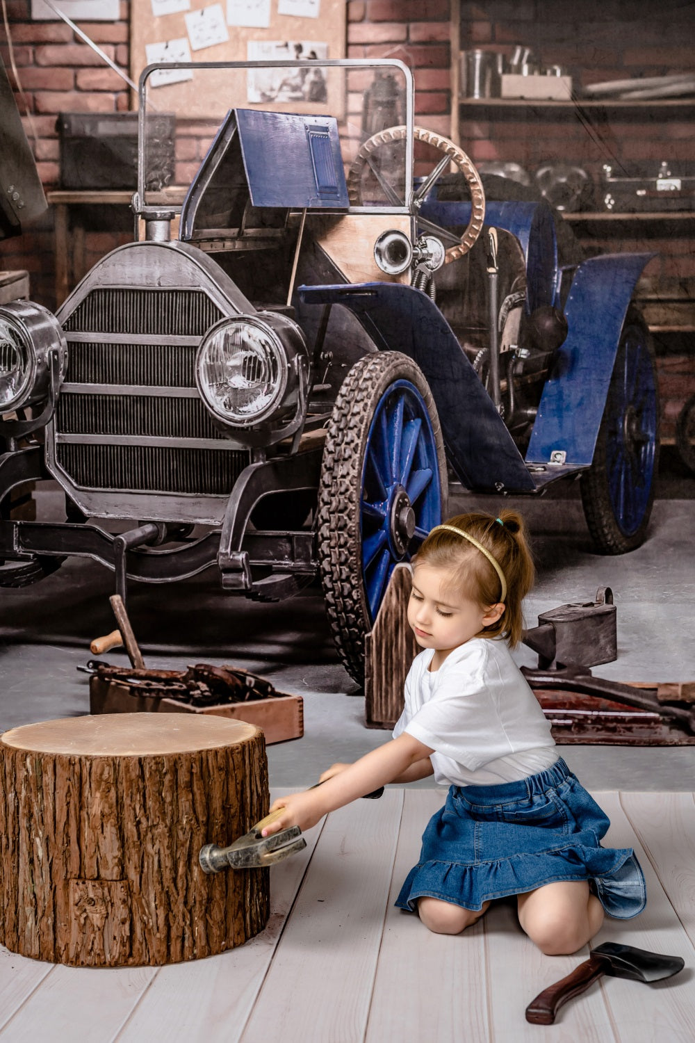 Toile de fond d'atelier de voiture de garage de la fête des pères de Kate pour la photographie de garçon