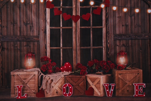 Kate La Saint-Valentin Porte en bois Petite lampe Roses Toile de fond pour la photographie