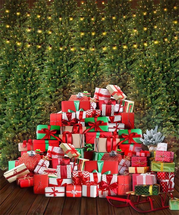 Kate cadeaux de noël toile de fond montre arbre pour la photographie
