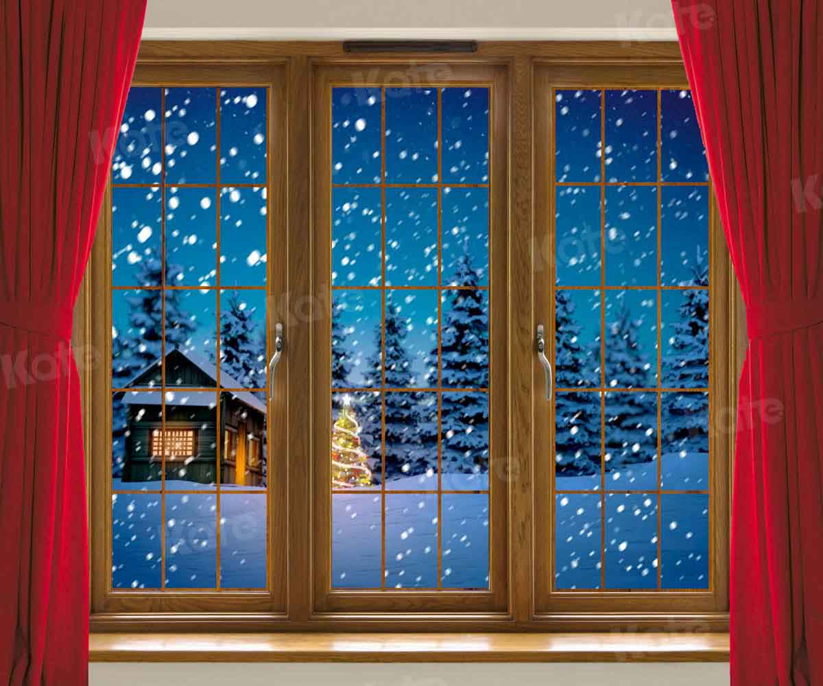 Kate Rideau rouge Noël Hiver Fenêtre Toile de fond conçu par Chain Photography