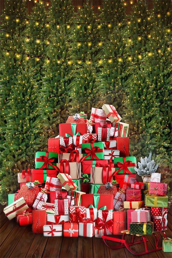 Kate cadeaux de noël toile de fond montre arbre pour la photographie