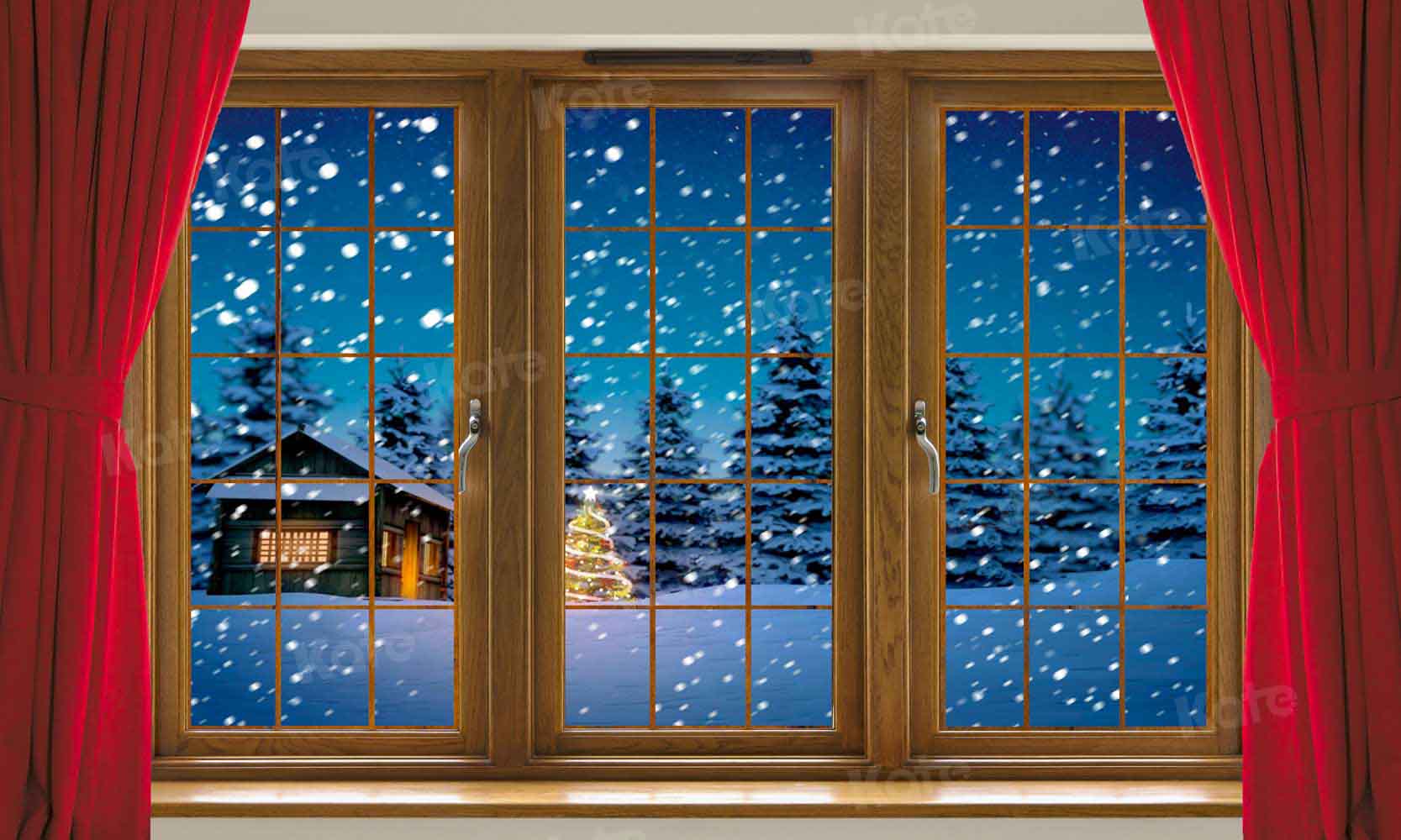 Kate Rideau rouge Noël Hiver Fenêtre Toile de fond conçu par Chain Photography