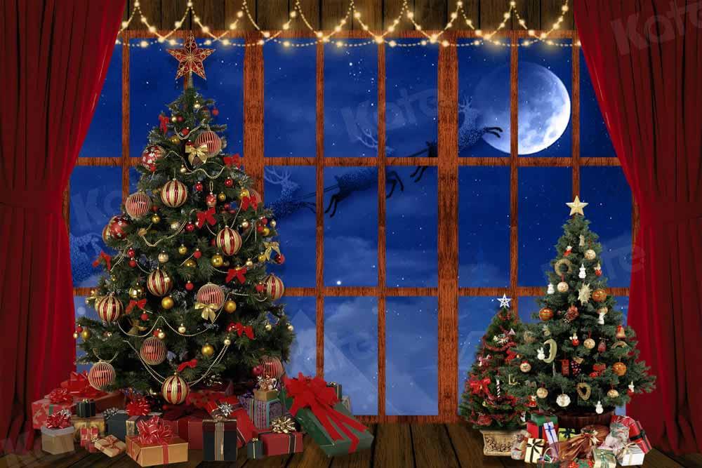 Kate Fenêtre Sapin de Noël Wapiti Lune Toile de fond conçue par Chain Photography - Kate Backdrop FR