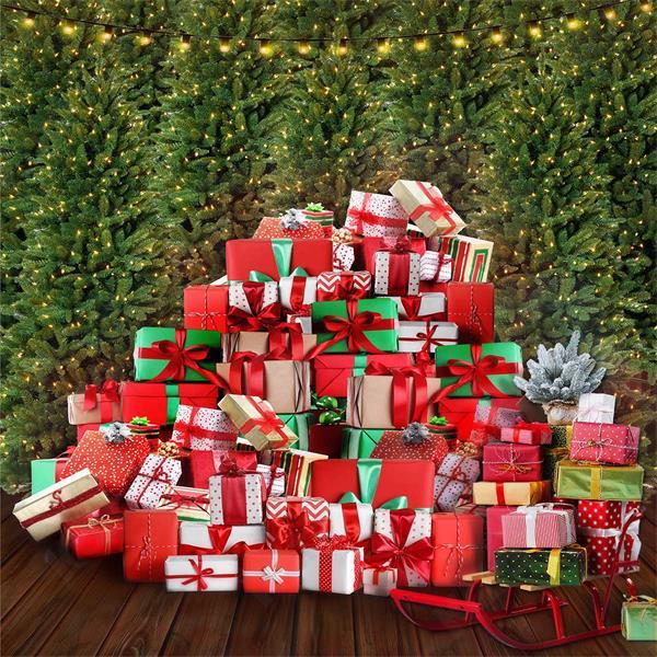 Kate cadeaux de noël toile de fond montre arbre pour la photographie
