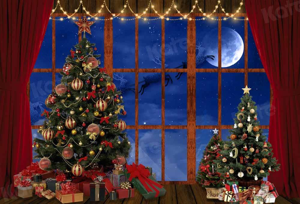 Kate Fenêtre Sapin de Noël Wapiti Lune Toile de fond conçue par Chain Photography