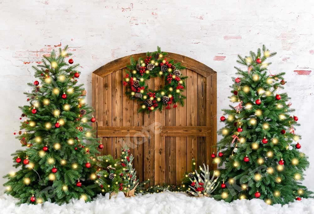 Kate Sapin de Noël Couronne Neige Hiver Toile de fond conçue par Emetselch - Kate Backdrop FR