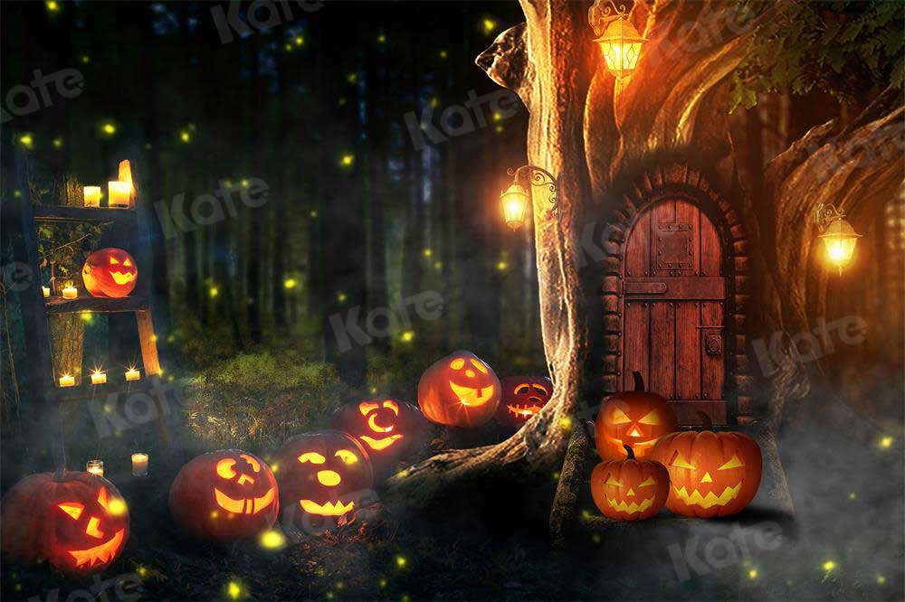 Kate Halloween Citrouille Automne Forêt Maison Toile de fond pour la photographie - Kate Backdrop FR