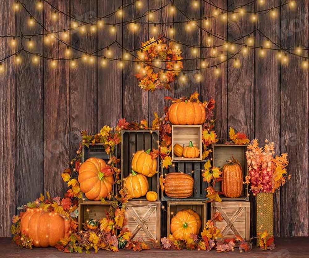 Kate Halloween Citrouille Automne Mur en bois Toile de fond conçu par Emetselch - Kate Backdrop FR