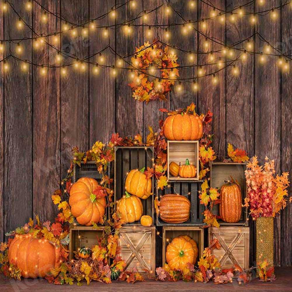Kate Halloween Citrouille Automne Mur en bois Toile de fond conçu par Emetselch - Kate Backdrop FR