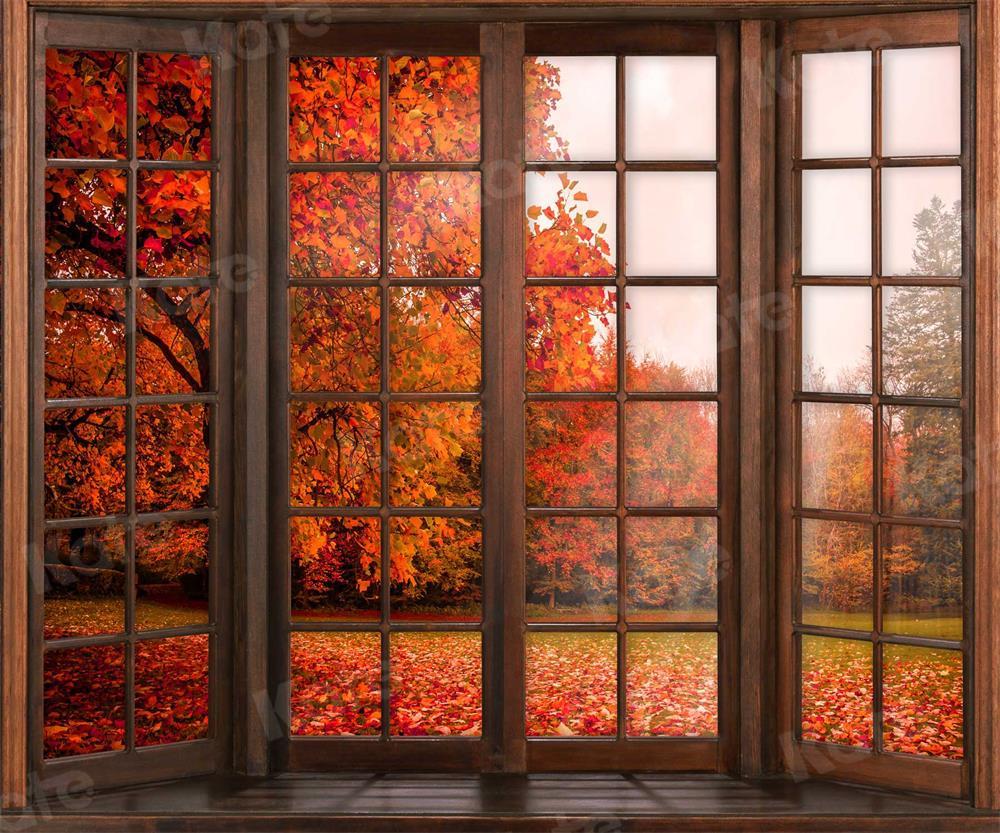 Kate Automne Feuilles à l'extérieur Fenêtre Toile de fond pour la photographie - Kate Backdrop FR